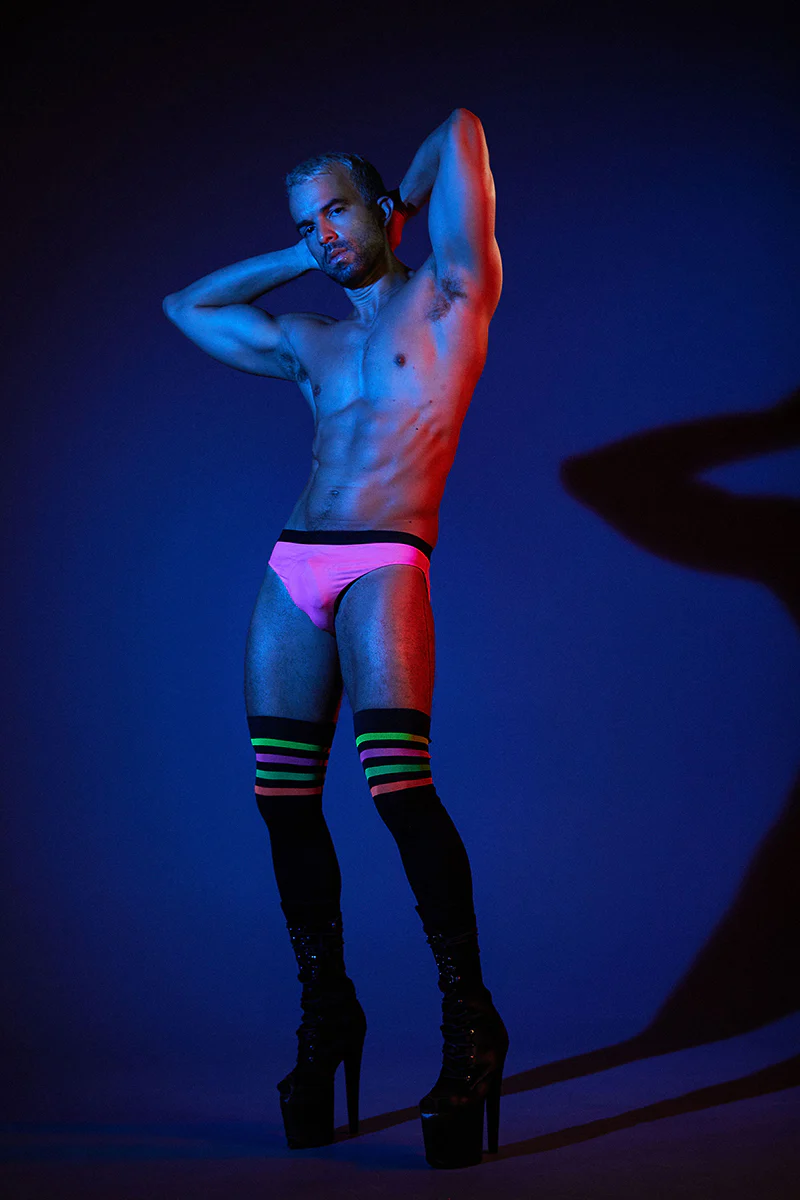 Rolling Over the Knee ROLLER Socks - Striped Black/NEON (3 Sizes Available) - Image 3