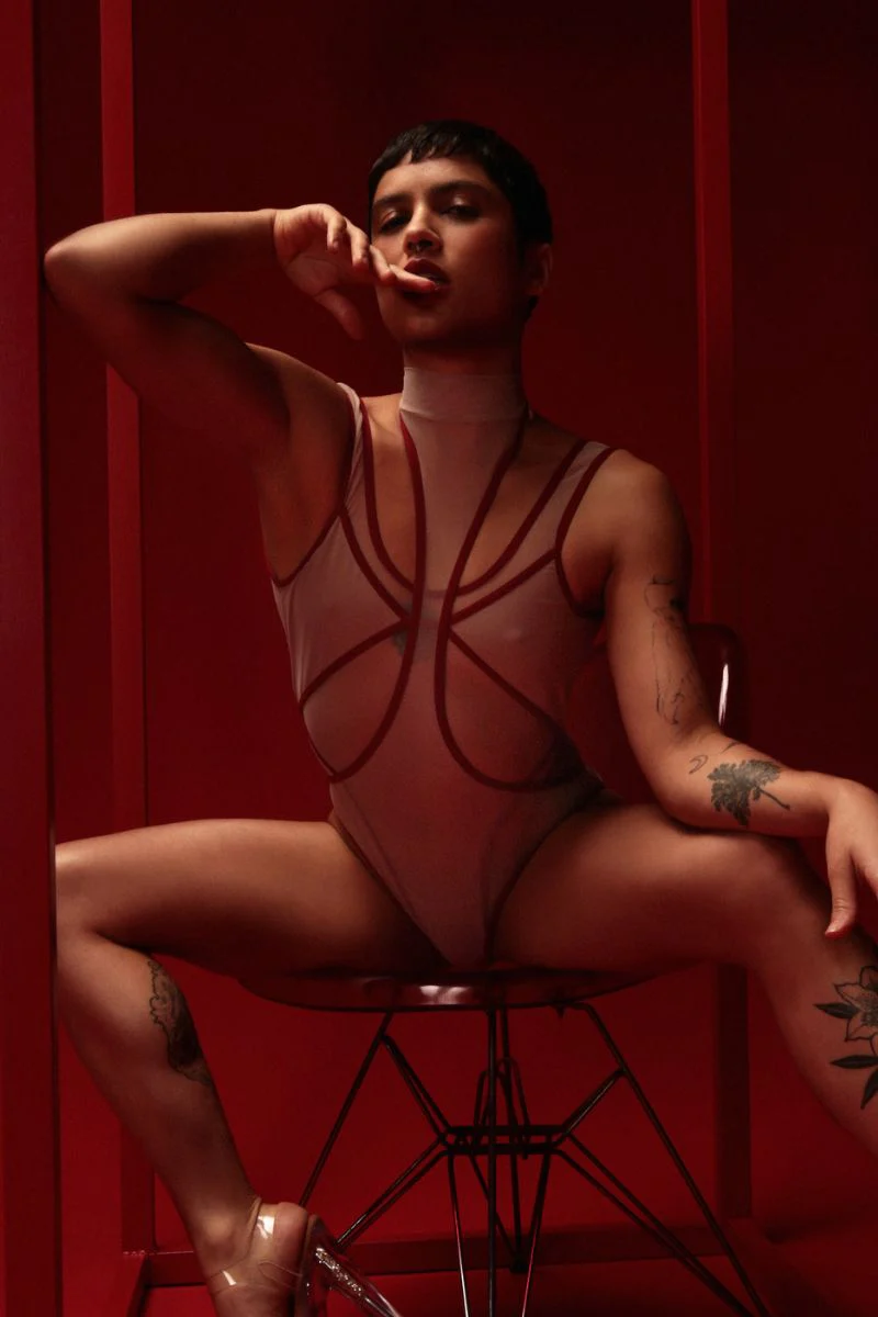 Rolling Vertigo Bodysuit - Beige/Cherry - Image 4
