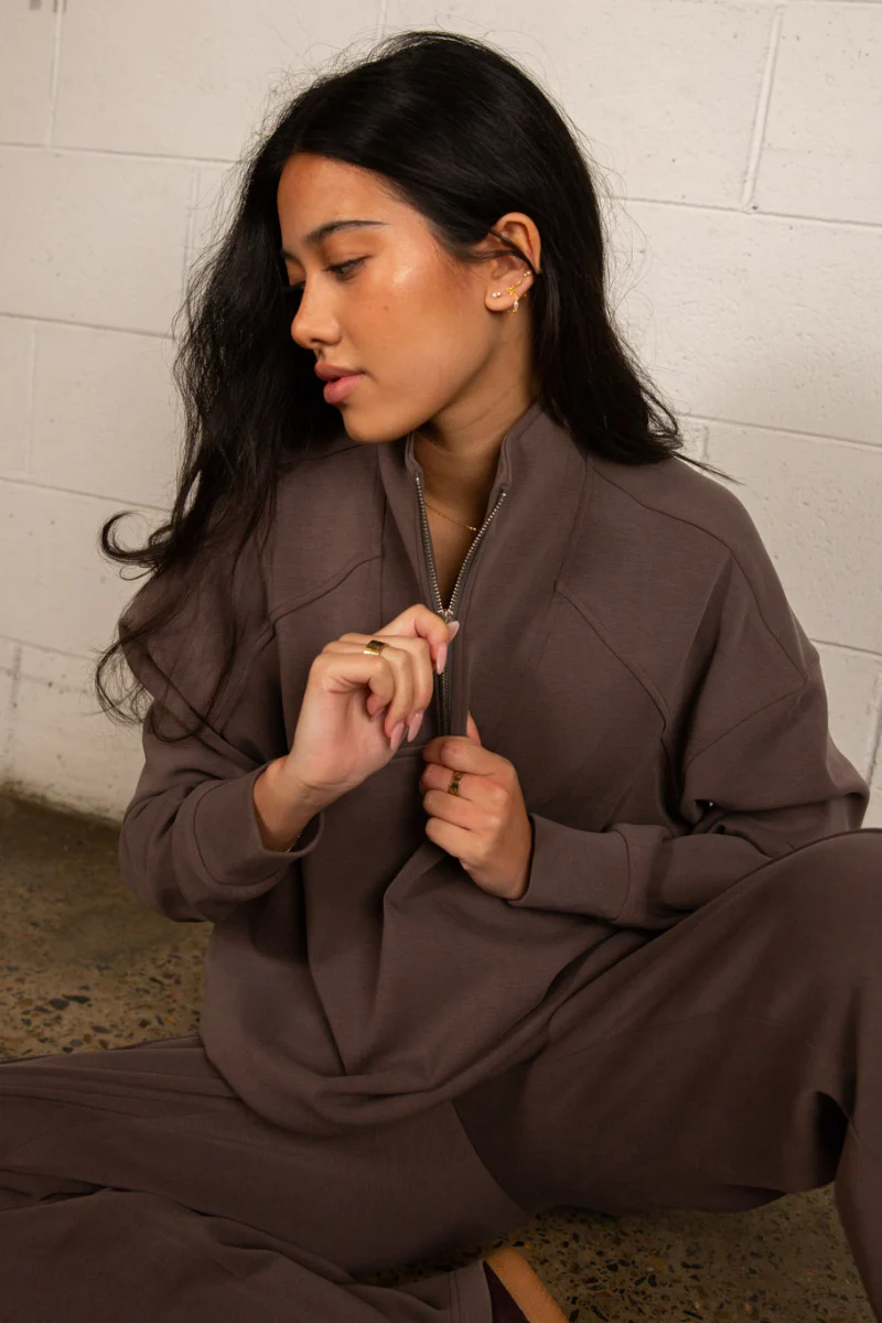 Tatiana Active Cairo 1/4 Zip Sweater - Chocolate Brown - Image 3